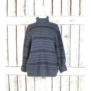 90s vintage grey/brown tribal print winter snow cabin turtle neck wool sweater